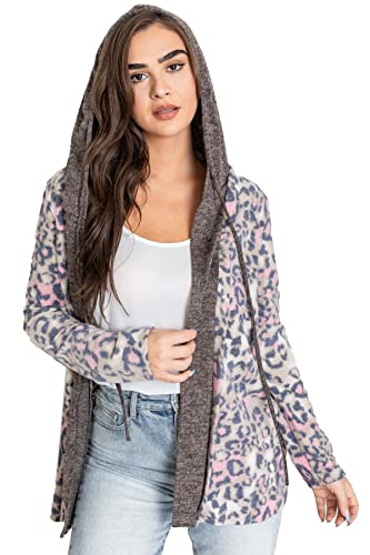 Image of Eloges Women's Multi Stripe Soft Knit Open Cardigan with Suede Elbow Patch