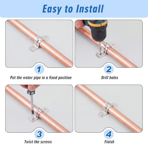 Image of Yaocom 100 Pcs 3 /8 Inch Opening Pipe Strap 304 Stainless Steel Conduit Clamp Reinforced Rigid 2 Hole U Bracket for Pipe Fixing on Various Surfaces