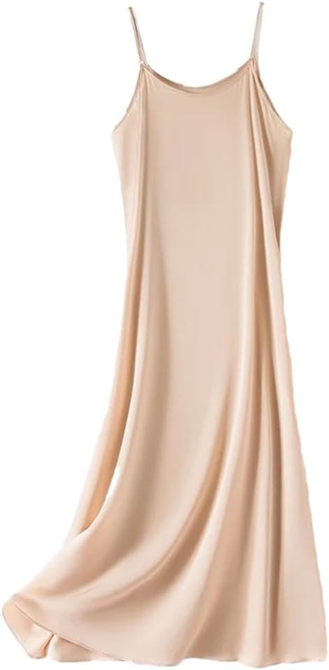 Solid Color 100% Mulberry Silk Adjustable Straps Full Slip Chemises Suspender Long Dresses for Women