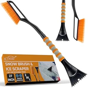 Xtremeauto Ice Scraper Snow Brush – 2 in 1 Car Windscreen Window Long Scraper Brush Car Ice Scraper For Windscreen, Foam Grip Car Window Scraper With Long Handle, 27″ Detachable Icescraper