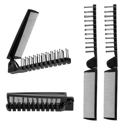 JIEYAO Lot de 4 Peignes de Voyage Pliants, Brosse à Cheveux à Double Tête Antistatique - Outils de Coiffure Compacts pour Homme et Femme