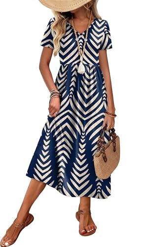Image of OFEEFAN Summer Dresses for Women Flowy Casual A-Line Midi Dress Beach Vacation Sundresses with Pockets S-2XL