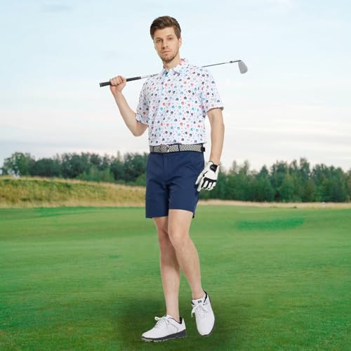 Image of M MAELREG Mens Golf Shirt Short Sleeve Dry Fit Print Moisture Wicking Performance Patterns Collared Polo Shirt