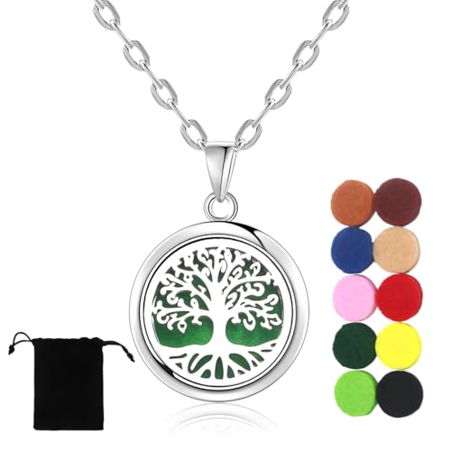 Diffuseur Huiles Essentielles Colliers, Bijoux Aromathérapie Pendentif Arbre De La Vie Collier Aromatherapie Femme,Aromathérapie Huile essentielle Diffuseur...