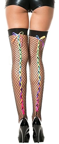 Image of ToBeInStyle Women's Lace Up Back Seam Tights Sheer or Opaque Hosiery Stockings Crisscross Lace Ribbon Zigzag Design