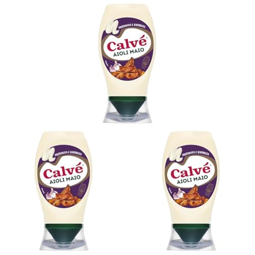 Calvé Aioli Gourmet, Salsa Maionese con Sapore di Aglio, Formato 250 ml Top Down, Delicata e Cremosa, Pensato per Tapas, Patate al Forno, Panini Gourmet e Grigliate (Confezione da 3)