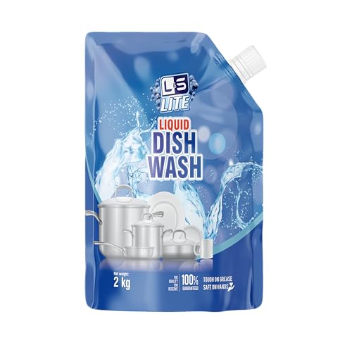Image of L&S Lite Liquid Dish Wash | 2 kg Refill Pouch | Tough on Grease, Safe on Hands | Concentrated Dishwashing Gel for Sparkling Clean Utensils (LITEDISHWASH 2KG 01)