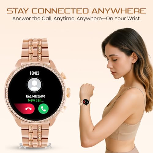 Image of GameSir Gen 9 Smart Watch Rose Gold Chain Strap 1.69 inch AMOLED Display IP67 Waterproof High Resolution Bluetooth Calling 100+Sports Mode SPO2, Gifting Watch Luxury Round Dial Smartwatch for Men & Women