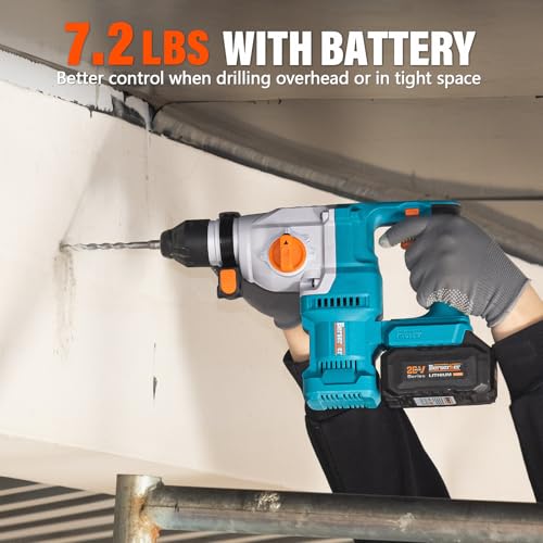 Berserker 20V Cordless 1-1/8" Rotary Hammer Drill SDS-Plus Brushless Motor with Safety Clutch, 4.0Ah Lithium-Ion Battery Powered, 3.0A Fast Charger, 4 Modes Variable Speed Rotomartillo for Concrete thumbnail 3
