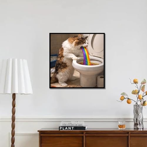 Image of AiYuanzsh 5D Diamond Painting Kits for Adults, Whimsical Fantasy Cat Diamond Art Kits for Adults Beginner, Rainbow DIY Full Drill Round Diamond Painting Colorful Abstract Wall Decor 13.8x13.8 Inch