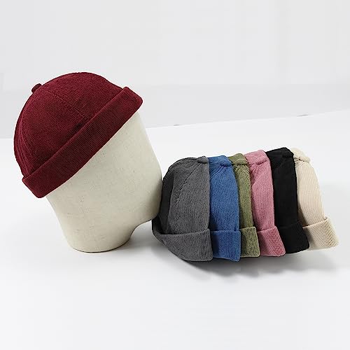 Yosuwer Unisex Corduroy Brimless Sailor Hat Adjustable Rolled Cuff Beanie Skullcap Hip Hop Harbour Cap (As1, Alpha, One_Size, Burgundy, One Size) #TOP3