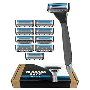 Dorco Pace 4 Pro – Four Blade Razor Shaving System – 10 Pack (10 Cartridges + 1 Handle)