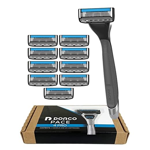 Dorco Pace 4 Pro - Four Blade Razor Shaving System - 10 Cartridges + 1 Handle