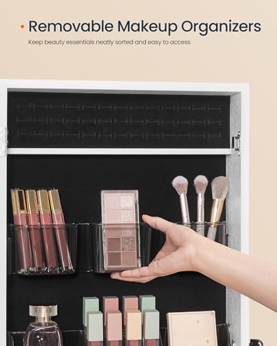 Image of SONGMICS HOME Mirror Jewelry Cabinet, Lockable Hanging Jewelry Organizer with Full-Length Mirror, Door or Wall Mounted Storage Cabinet, White