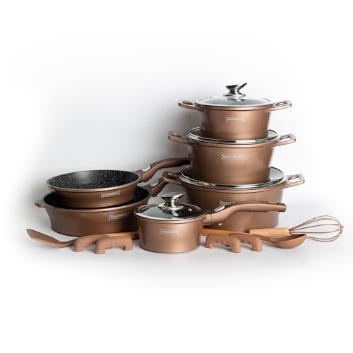 ROYALTY LINE_RL-ES2014M COPPER_Ensemble de batterie de cuisine à revêtement en marbre_60*37 * 43 cm