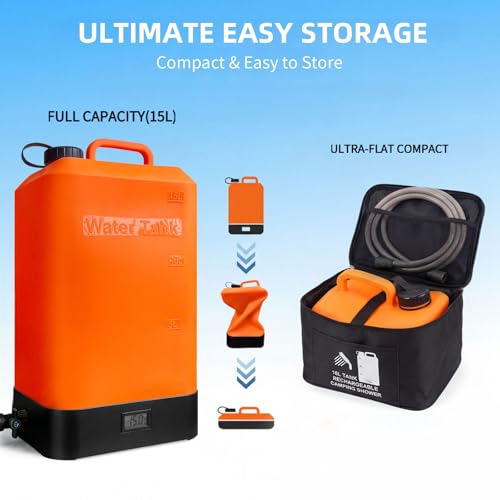 B. TAWD Tanque de Agua de Silicona 4.5 Galones, Ducha Portátil para Camping, Carga USB con Batería, Calentamiento Solar, con Cabezal de Ducha, Ducha Eléctrica Portátil para Exteriores, Termómetro Incorporado, Playa, Camping, Senderismo miniatura 5