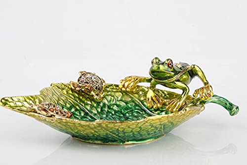 Decorative Leaf Shape Ring Dish Ring Holder With Hand Painted Frog And Sea Turtles Trinket Box Hinged Jewelry Boxes Gift For Home Decor #TOP5