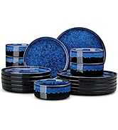 vancasso Plates and Bowls Sets for 6, 18 Pieces Blue Dinnerware Sets for Kitchen, Modern Stonewar...