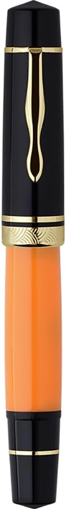 Majohn P139 Piston Resin Fountain Pen Medium Nib with Box, Brass Piston System Large Capacity Writing Pen, Black Yellow