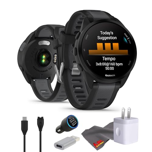 Garmin Forerunner 165 Music GPS Running Smartwatch, Fitness Tracker Smart Watch for Men and Women Bundle with Accessories - Black/Slate Gray