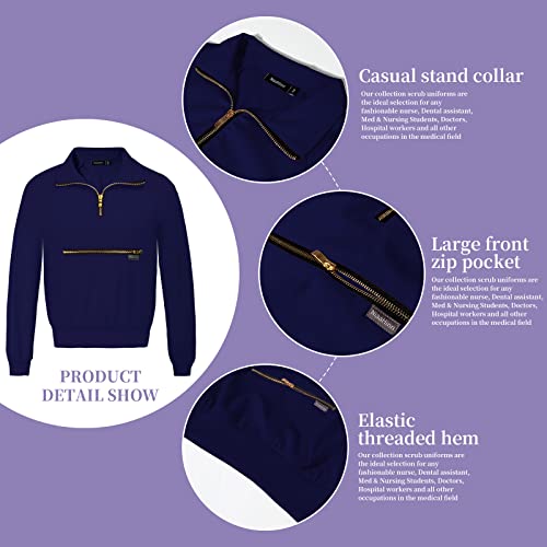 niaahinn Women's Scrub Top Workwear V- Neck Long Sleeve T-Shirt Women's Medical Uniform Top (Navy Blue,S,Small)