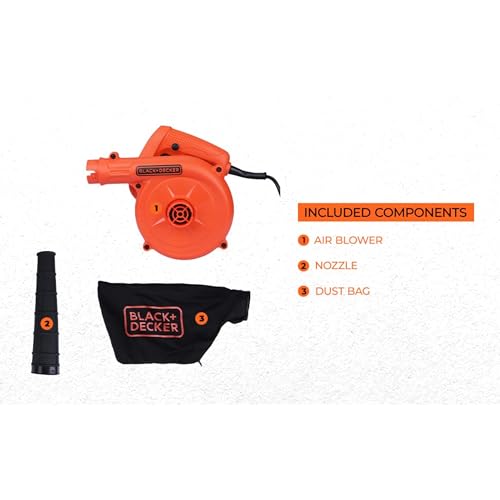 Image of BLACK+DECKER BDB530-IN 530 W Corded Electric 2-in-1 Single Speed Air Blower & Vacuum Cleaner, 16000 RPM, 3.5 m3 /min Air Volume, 3 Metre Cord Length, Ideal for DIY Activities at Home & Garden, Orange