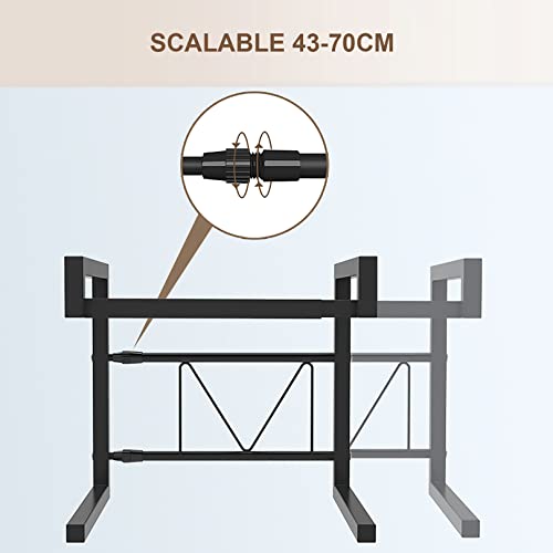 OURECO Microwave Oven Rack Kitchen Steel Microwave Oven Rack, Expandable Oven Shelf, 2-Tier Kitchen Counter Space Saver Shelf With 3 Hooks For Living Room Bathroom Bedroom 5 OURECO Microwave Oven Rack Kitchen Steel Microwave Oven Rack, Expandable Oven Shelf, 2-Tier Kitchen Counter Space Saver Shelf With 3 Hooks For Living Room Bathroom Bedroom