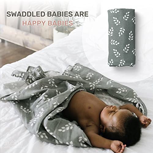 Image of Mini Wander Swaddles for Newborns Muslin Swaddle Blankets - Breathable Soft Gender Neutral Receiving Blanket Baby Essentials | 47 x 47 Cotton - (Leaves Storm Blue)