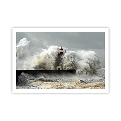 ARTTOR Affiche Decoration Murale Phare océan tempête Moderne Poster sans Cadre 91x61cm Deco Affiches Murales Tableau Decoration Salon Chambre Cuisine Wall...