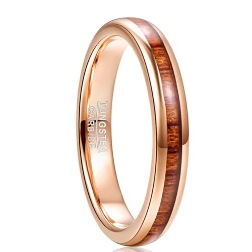 NUNCAD Bague Femme Or Rose en Tungstène avec Bois, Alliance Anneau pour Alliance Fiançailles Anniversaire 4mm, Taille 52(16.6)