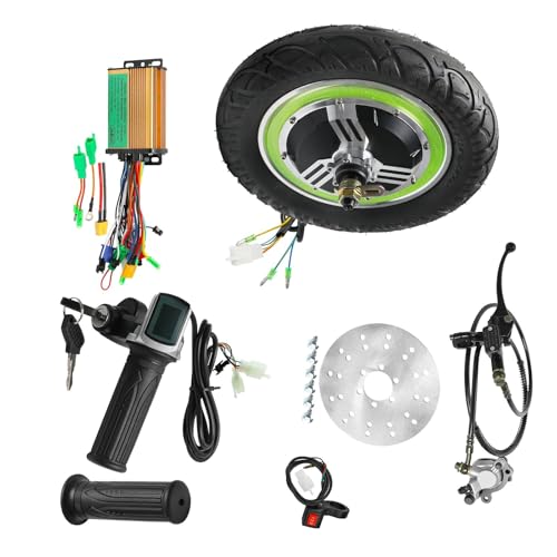 12-Inch 36V 500W Brushless Hub Motor Wheel with Pneumatic Tire, Hydraulic Disc Brake, Controller, Key Throttle & 3-Speed Switch for Dirt Bikes, Trikes & Pit Bikes