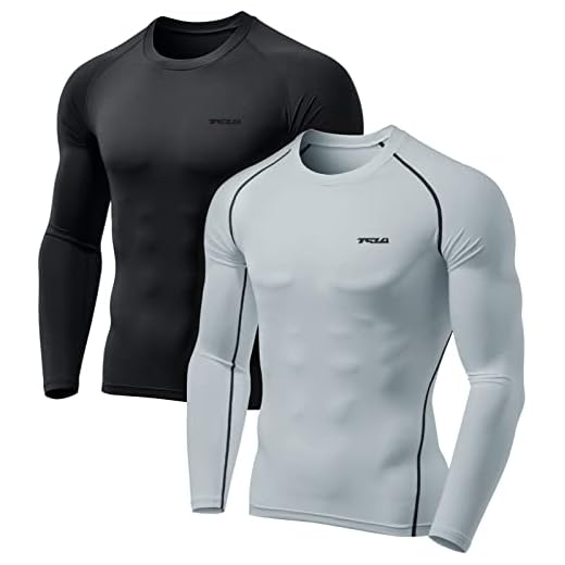 TSLA Men's Thermal Long Sleeve Compression Shirts, Athletic Base Layer Top, Winter Gear Running T-Shirt, Heat Core 2pack Black/Light Grey, Large
