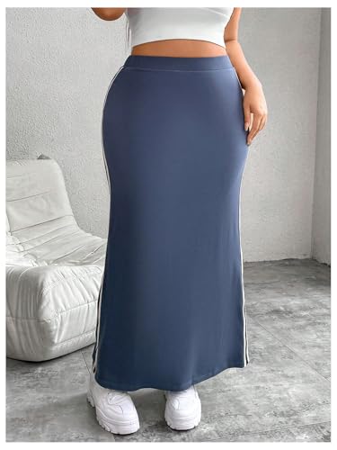 OYOANGLE Women's Plus Size Contrast Binding Bodycon Maxi Skirt Elastic High Waist Casual Long Skirts3