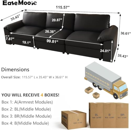 Image of EASE MOOSE Oversized 3 Seat Modular Sectional Sofa, Sectional Couch, Black