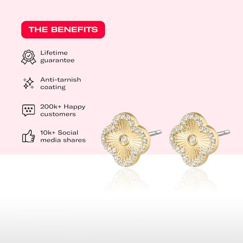 Icon Clover Stud Earrings - 14kt Gold Plated Earrings for Women, Wear Alone or in a Stack, Great Gift for Mother's Day, Graduation, Birthday3