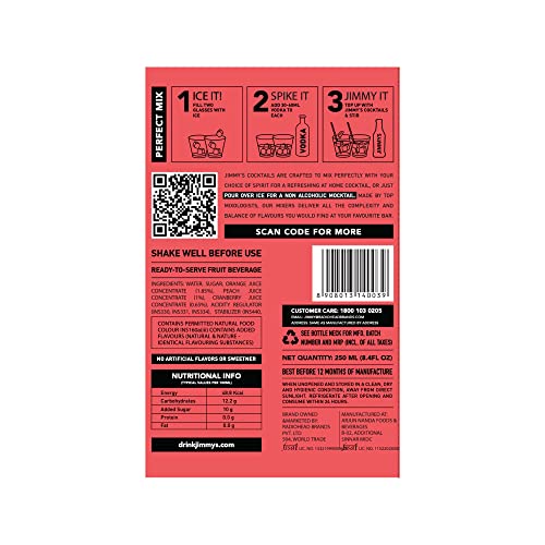 Image of Jimmy's Cocktails Sex On The Beach Cocktail Mixers (Pack Of 8) - Finely Crafted Non-Alcoholic Beverage Each 250Ml Bottle Makes 2 Drinks