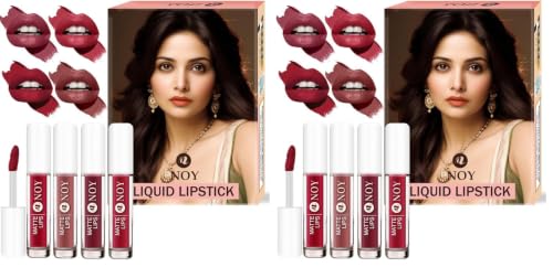 Image of Noy Liquid Matte Lipstick Long-Lasting Matte Shades for a Flawless Look - Cherry Nude, Creamy Nude, Dark Maroon, Venetian Red Shades Pack of 8