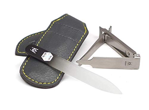 GERmanikure 2pc FINOX Manicure Set with Clippers and Nail File, Grey Leather Case