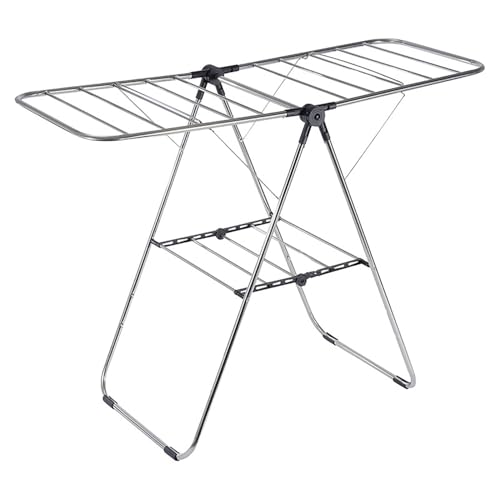 Foldable clothes drying rack 15 clothes drying rods 2-tier large laundryfoldable stainless steel clothes drying rack can be used indoors and outdoors easy to fold L-black