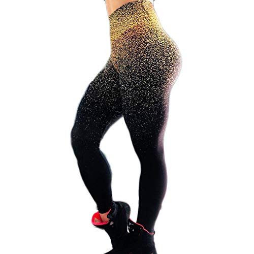 MRULIC Yoga Pants Women's Autumn and Winter Work Out Running Capris Yoga Pants High Waist Fashion Printing High Elasticity Leggings Slim Fit and Comfortable Sports Trousers (Yellow,L)