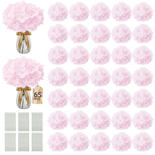 Eccelso 65PCS Hydrangea Artificial Flowers with Stronger Bendable Stems Premium Silk Faux Hydrangea Flowers Bulk for DIY Wedding Arches Baby Showers & Large Event Decor(Pink)