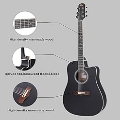Winzz 41 Pouces Guitare Acoustique 4/4 Full Size pour les Adolescents Adultes Débutants Set, Noir Cutaway - Les Beatles, Paul McCartney, John Lennon, RIngo Starr, George Harrison Winzz 41 Pouces Guitare Acoustique 4/4 Full Size pour les Adolescents Adultes Débutants Set, Noir Cutaway – Image 2