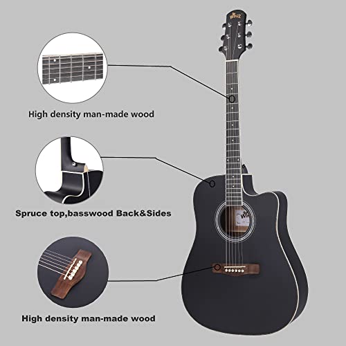 Winzz 41 Pouces Guitare Acoustique 4/4 Full Size pour les Adolescents Adultes Débutants Set, Noir Cutaway - Les Beatles, Paul McCartney, John Lennon, RIngo Starr, George Harrison Winzz 41 Pouces Guitare Acoustique 4/4 Full Size pour les Adolescents Adultes Débutants Set, Noir Cutaway – Image 3