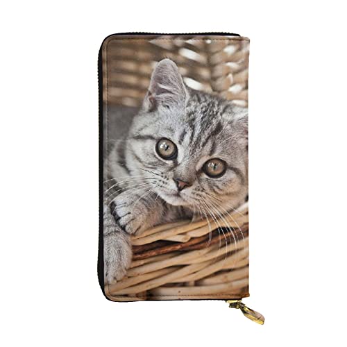 Portefeuille en cuir grande capacité femme homme motif chat style classique One Size