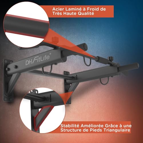 DH FitLife Barre de Traction 4 en 1 pour Montage Mural, Charge jusqu'à 200kg | Chevilles d'Expansion | Poignées Antidérapantes | Compatible avec Sac de Frappe & Entraîneur de Sangles – Image 4
