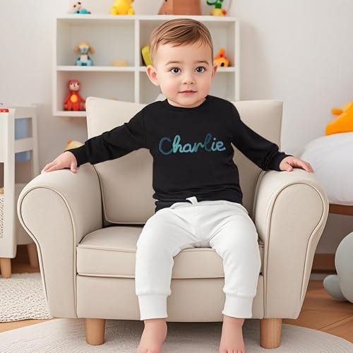 Personalized Toddler Sweatshirt with Name,Hand-embroidered Name and Monogram Sweatshirt for Kids,Customized Toddler Boy Girl Knit Sweatshirt Pullover Multicolor3