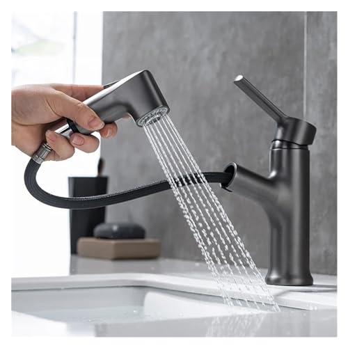 Grifo extraíble para lavabo monomando de latón dorado corto 7