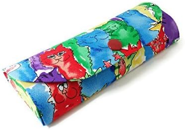 Kids Spectacle or Glasses Case. Small Semi Hard Bodied - Metal with fabric covering. Press stud closure. Bright Multi-coloured - Funny Cats Desigh