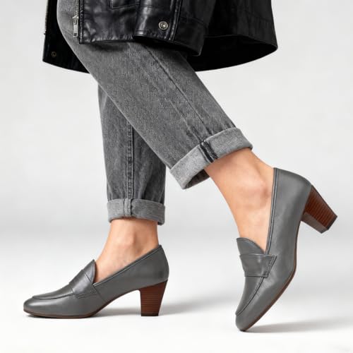 Image of SHODENSE Women Chunky Kitten Heel Pumps Shoes Round Closed Toe Slip On Suede Penny Loafers Matte Block Mid Heels Dress Loafer Almond Toe Comfort Oxford Shoes Office Work Classic Elegant 4-11 M US