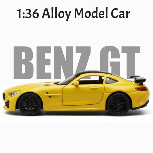 Image of SHAKTISM Die-Cast Metal Car Toy -1:36 Scale, Opening Doors, Pull Back Function, Collectible Toy, Racing Car for Kids Birthday Gift for Boys Girls (Yellow Benz GT Diecast)